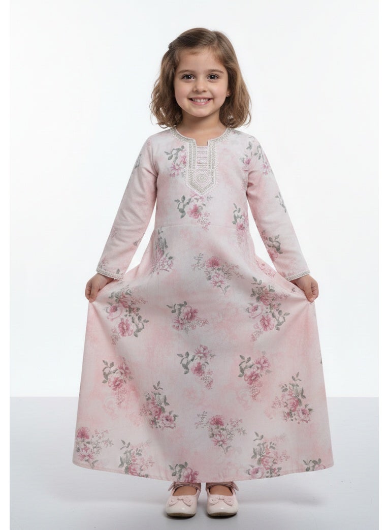 HANA & SARA Girls Viscose Blended Digital Print Floral Arabic Jalabiya – Lightweight Modest Wear Dress - Image 3